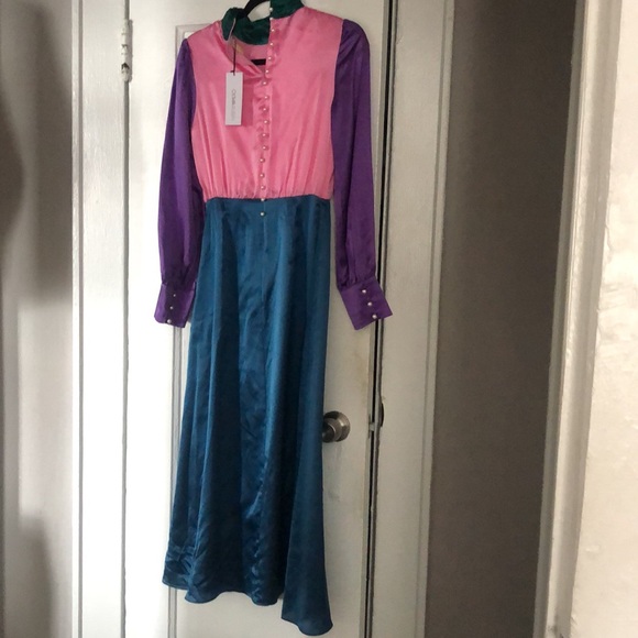 Olivia Rubin Gwen color blocked multi color long sleeve maxi dress US 2 NWT - Picture 4 of 9